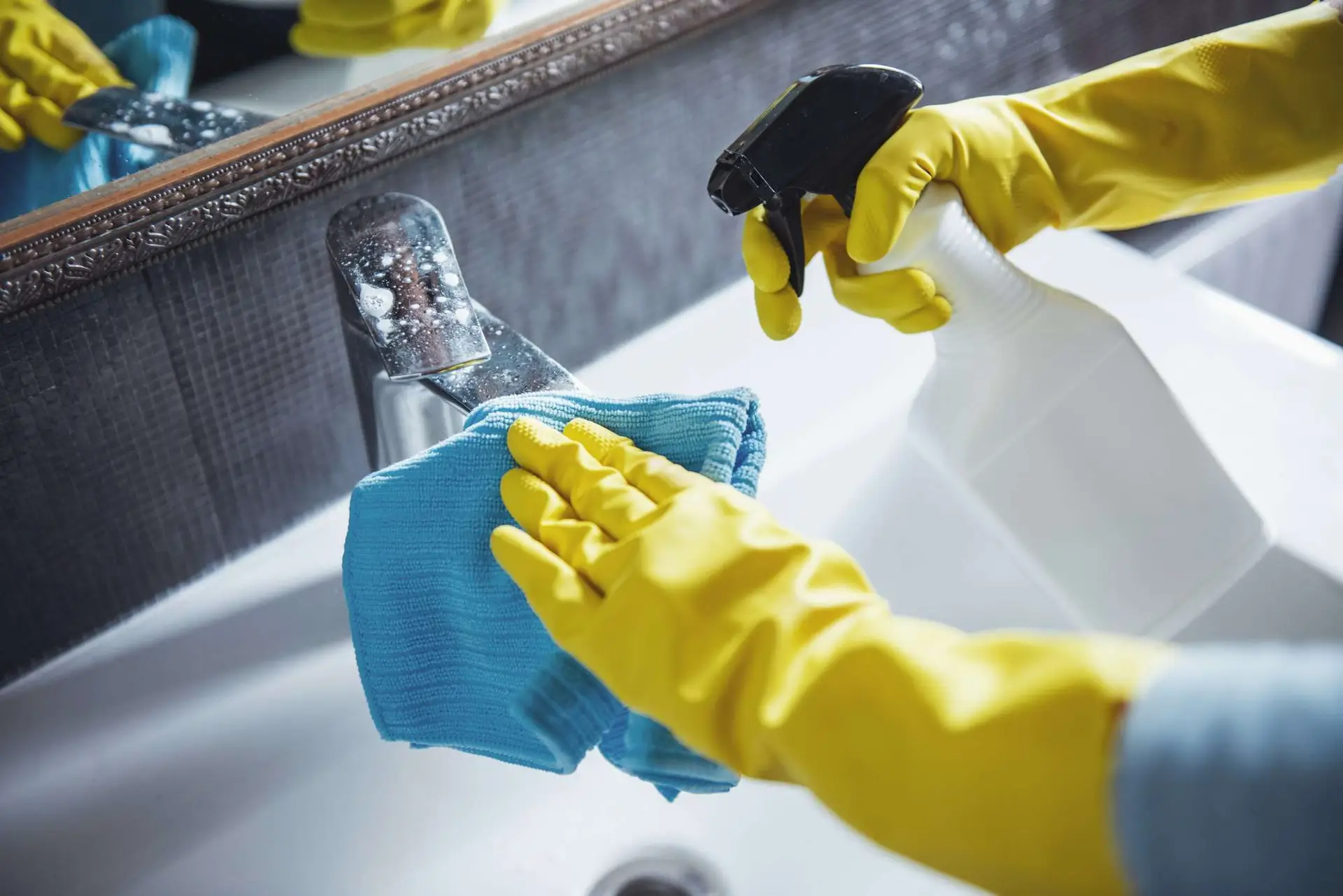 Woman cleaning her bathroom